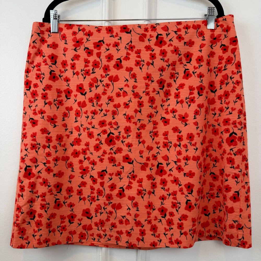 Ann Taylor Factory Coral Orange Floral Poppy Corduroy Mini Skirt Size 14 NWT
